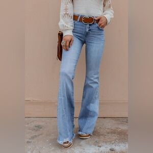 KanCan Juliet Mid Rise Raw Hem Flare Jeans Dark Wash